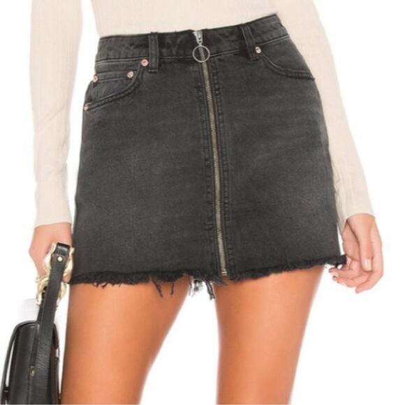 Free People Black Denim Zip It Up Mini Skirt - Picture 1 of 7